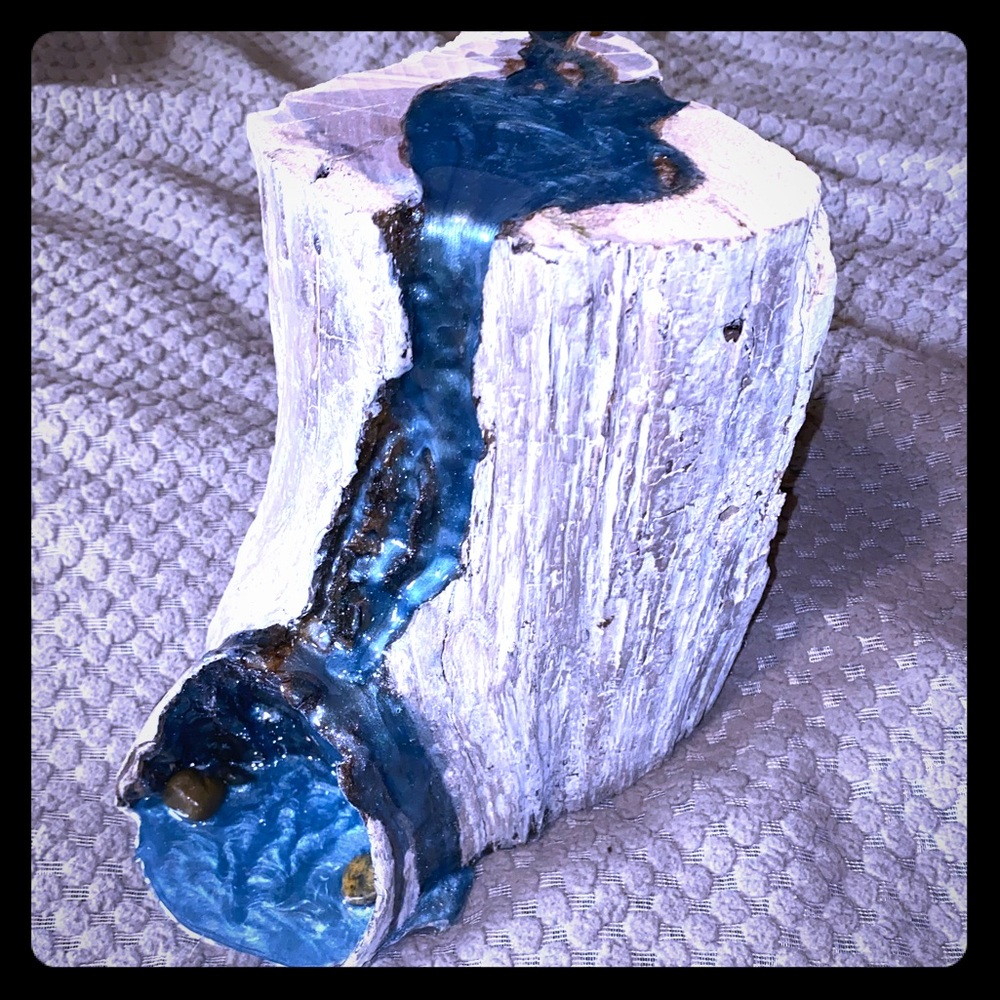 white-washed wood and blue waterfall resin-art!!